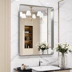 LOAAO 28X36 Inch Brushed Nickel Bathroom Mirror, Rounded Rectangle Silver Metal Frame Mirror, Brushed Nickel, Anti-Rust, Shatter Proof, Hangs Horizontally or Vertically