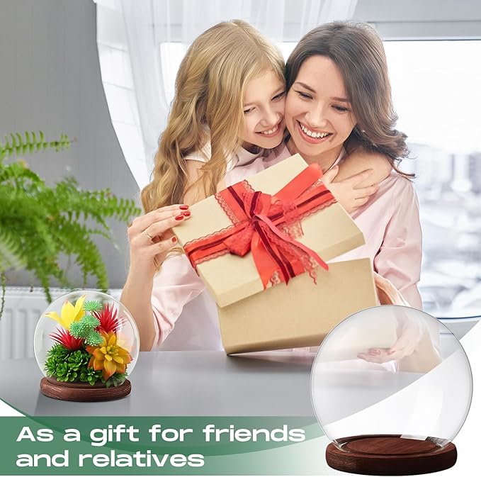 Tuanse 4 Pieces Glass Dome Display Showcase Glass Globe and Display Dome with Wood Base DIY Craft Keepsake Globe Case Gifts for Women Wedding Tabletop Centerpiece Decoration(Brown)