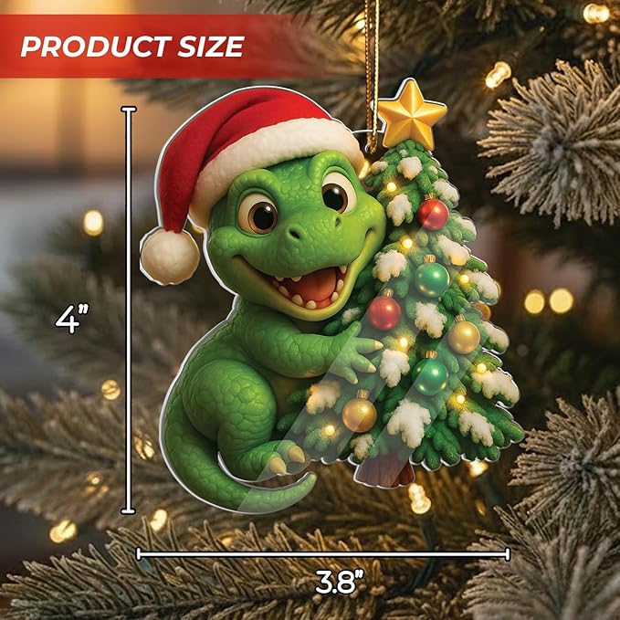 Dinosaur Ornament, Dinosaur Christmas Ornament, Christmas Ornaments Kids, Boy Ornaments for Tree, Dino Ornaments for Xmas, Novelty Santa Claus Gift