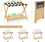 Luggage Rack for Guest Room, Wide Suitcase Stand with Storage Shelf, Folding Luggage Stand Holder for Bedroom Hotel, Bamboo Luggage Rack for Suitcases (Unassembled - 1 Pack Natural)