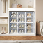 NEWBULIG 12 Pack Clear Shoe Storage Boxes, Shoe Organizer for Closet with Lid, Durable PE Transparent Shoe Containers Ideal for Sneakers, Heels & Boots, White