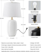 PUSU 22 Inch White Ceramic Table Lamps Set of 2, Fabric Lampshade Living Room Office Desk lamp, E26 Socket Rotary Switch Lighting for Bedroom, Nightstand, Reading, Office, Study, Corner, Home Decor