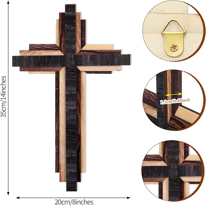 Jetec Christian Wooden Wall Cross,3D Multi-color Triple Stacked Reclaimed Decorative Worn Wooden Wall Cross for Home Religious Church Hanging Decoration(Classic Color)