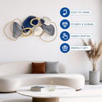 SHERBECK 3D Metal Wall Art Decor Blue Pebble Wall Sculptures Hanging Ornament Modern Abstract for Bedroom Living Room Sofa Background Home Office Kitchen Gold 41.3" L × 19.7" W