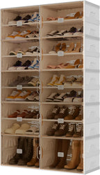 Foldable Shoe Rack Organizer for Entryway with Clear Magnetic Doors - Large Capacity Shoe Cabinet for Boots, Sneakers & All Shoes, Easy Assembly, White 9-Tier 36 Pairs
