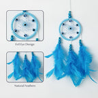 Pretty Jolly Small Evil Eye Dream Catchers Wall Decor Wood Beads Handmade Blue Feathers Mini Dreamcatchers Home Decoration Ornament for Car Bedroom Birthday Party