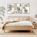 KAlRNE Sage Green Boho Beige Framed Canvas Wall Art Set of 3(24”X36”),Abstract Geometric Line Leaf Wall Decor,Botanical Minimalist Neutral Art Prints For Living Room Bedroom Office