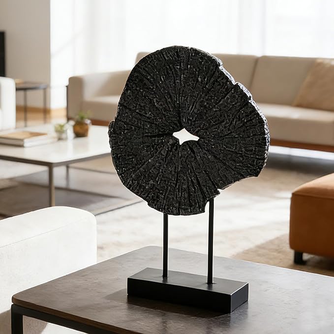 Black Art Modern Abstract Sculpture - Solid Black Art Sculpture for Home Décor Minimalist Decorative Statue for Living Room Office Desk Shelf Handcrafted Art Piece 7.25 * 2.5 * 12 Inch