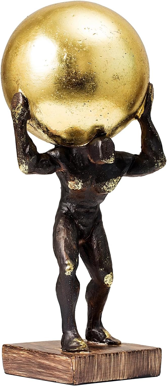 Lukitas Atlas Holding Up World Statue and Sculpture, Struggler Figurine Decor, Ball Lifting Sculpture, Creative Ornament for Office Living Room, Resin 13''