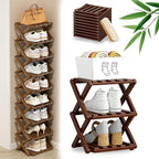 DDRIC The 9-Tier No-Assembly Bamboo Rack, Foldable 9 Tier Bamboo Shoe Rack with Collapsible Vertical Design, Space-Saving Shoe Storage Shelf for Entryway Closet Dorm, No-Tool Assembly (Brown,3)