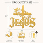 Jesus Wall Art Cross Wall Decor with Crown of Thorns - Metal Christian Wall Art "The Way The Truth The Life" Sign, Gold Iron Religious Wall Art & Christian Wall Decor for Home Living Room Church-Gold