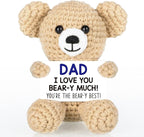 WELLBANEE Mini Bear Gifts for Dad Father from Daughter Son, Birthday Gifts for New Step Bonus Dad, I Love You Handmade Emotional Crochet Bear