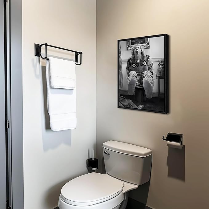 Funny Wall Art Set of 2 - Black Floating Frame Black and White Vintage Humor Bathroom Wall Decor, Dumb And Dumber Movie Posters Art, Bathroom Decor Canvas Wall Art 12x16 in