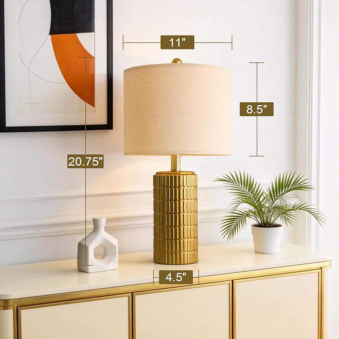 PoKat 20.75" Brass Gold Ceramic Table Lamps Set of 2 for Living Room, Small Retro Bedside Lamps for Bedroom, Nightstand Lamps for Home Decor, Vintage Bronze Decorative Lamp Sideboard Side Table Gifts