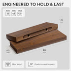 Homeforia Classic Walnut 20 inch Floating Shelf, High End Solid Real Wood Small 20inch Floating Shelves for Wall Mounted, 20in Floating Shelves, Heavy Duty Bracket, 20 X 6.5 X 1.75 inches, Set of 4