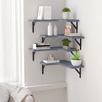 ROMGUAR CRAFT Corner Floating Shelves Wall Mounted Set of 4, Rustic Wood Storage Display Shelves for Home Decor, Bathroom, Kitchen, Bedroom, Living Room, Office (Grey)