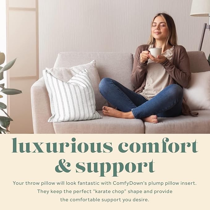 ComfyDown Decorative Throw Pillow Insert, Down and Feather Fill, 100% Cotton Cover, 233 Thread Count - Made in USA (16" x 18")