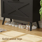 32" W Farmhouse Shoe Storage Cabinet with 2 Flip Drawers and Barn Door Design, Adjustable Shelves, Modern Hidden Slim Narrow Shoe Rack Cabinet for Entryway, Foyer, Hallway, Living Room, Black