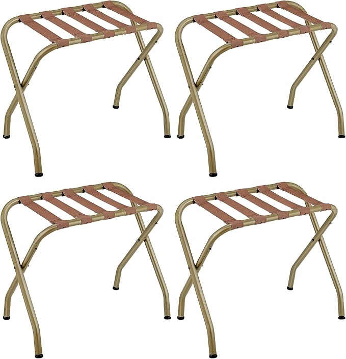 SONGMICS Luggage Rack, Pack of 4, Luggage Racks for Guest Room, Suitcase Stand, Steel Frame, Foldable, for Bedroom, Golden URLR064A04