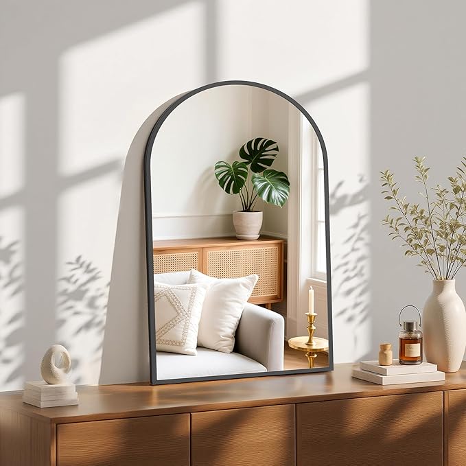 Sweetcrispy 22"x30" Arched Black Bathroom Mirrors for Wall, Bathroom Mirrors for Over Sink, Metal Framed with HD Shatter-Proof Glass for Entryway, Living Room, Bedroom, Dressing Room, Home Decor