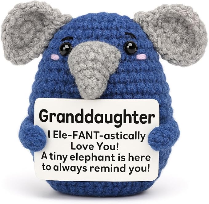 Granddaughter Gifts from Grandma Grandpa, Handmade Crochet Elephant Doll, Cute Emotional Support Animal Gift for Granddaughter, Inspirational Birthday Graduation Gift Idea