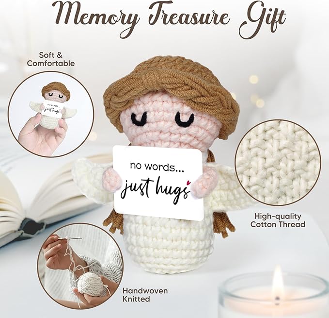 Sympathy Gifts for Loss of Loved One - No Words Just Hugs - Handmade Crochet Angel Doll, Bereavement Condolences Memorial Gift, Get Well Soon, Miscarriage, Comfort Gifts for Women