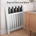 2 Packs Fully Assembled Luggage Racks with Shoe Shelf, Suitcase Stand with Fold & Lock System, Bamboo Luggage Stand Ideal for Guest Room, Bedroom, Hotel, White