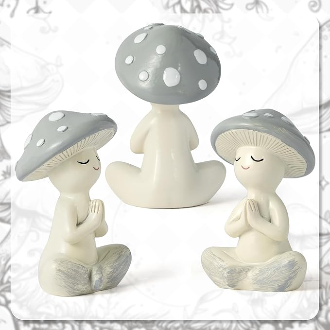 Meditation Mushroom Resin Statue - Cute Meditation Mushroom Statue for Desk Living Room Resin Figurine for Home Patio Office Decoration Cute Plant Statues for Tabletop Garden Backyard Decor