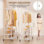 EAGMAK Heavy Duty Clothes Rack Load 688 LBS, Rolling Clothing Rack With 3 Shelves, Adjustable Metal Clothes Hanger with Wheels Portable Wardrobe Organizer Garment Rod for Hanging Clothes (White)