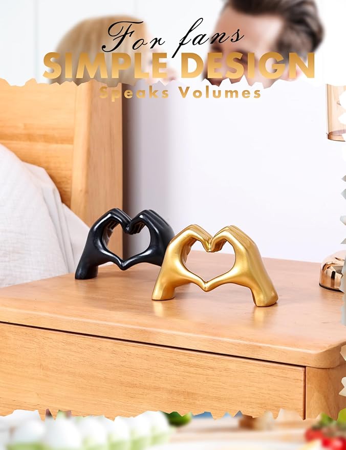Modern Gold Heart Hands Sculpture, Decorative Table Art, Love Symbol Home Decor (Black)