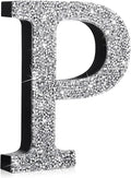 Qunclay 12'' Silver Crystal Diamond Bling Letters Crushed Diamond Decoration Wooden Glitter Letter with Screw and Hooks Rhinestone Gift for Wedding Y2k Mcbling Bedroom Wall Decor (Letter P)