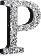 Qunclay 5.7" Silver Crystal Diamond Bling Letters Crushed Diamond Decoration Wooden Glitter Letter with Screw and Hooks Rhinestone Gift for Wedding Y2k Mcbling Bedroom Wall Decor (Letter P)