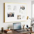 Linen Bulletin Board 24 x18 Inches, White Pin Board Vision Board, Gold Aluminum Framed Fabric Cork Board for Home Office Wall Decor, 10 Push Pins