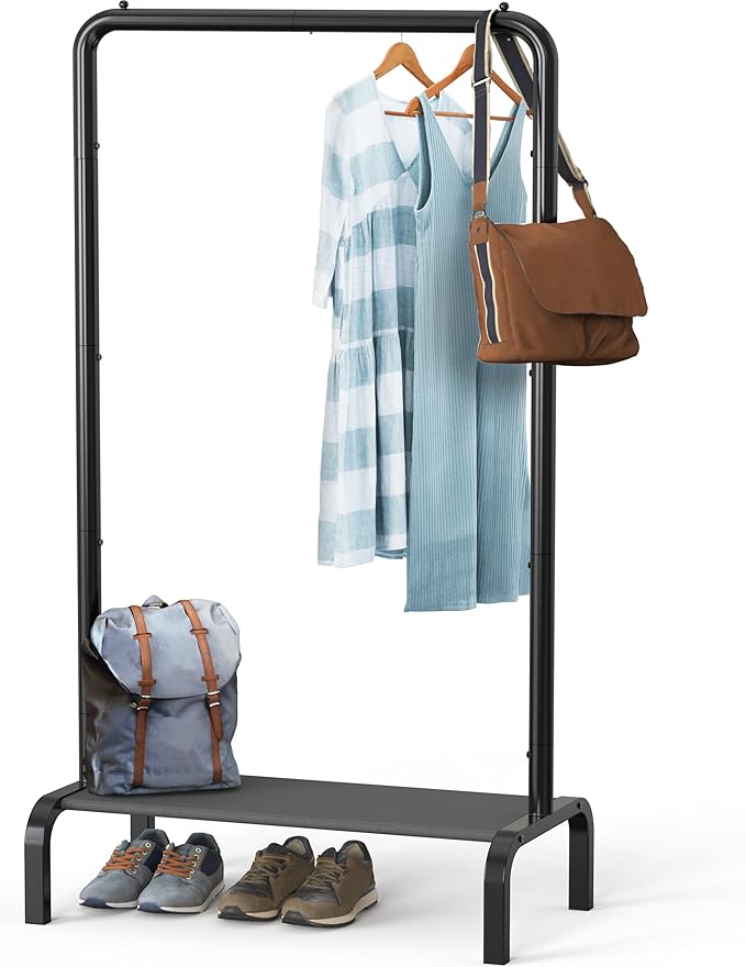 Simple Houseware 30 Inch Narrow Freestanding Garment Rack with Storage Shelf – Slim & Space-Saving Closet Organizer, Black