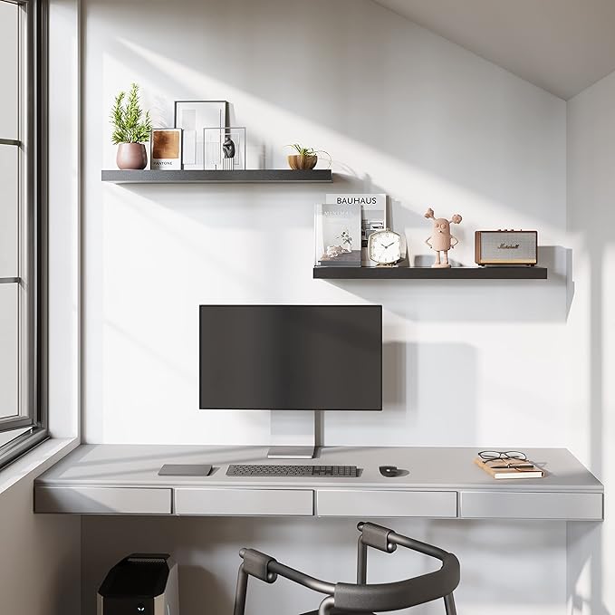 BAMEOS Floating Shelves, 35 x7 Wide Display Shelf with Invisible Brackets, Set of 2 | Gallery Wall & Accent Décor Shelf for Bedroom, Living Room & Entryway Black