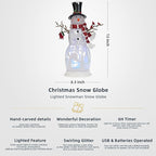 Large Snowman Christmas Snow Globe with Cardinals - Rotating Internal Scene with Swirling Glitter & Colorful Lights, 6H-Timer, Battery/USB Powered, Holiday Christmas Decoration(Snowman Cardinals)
