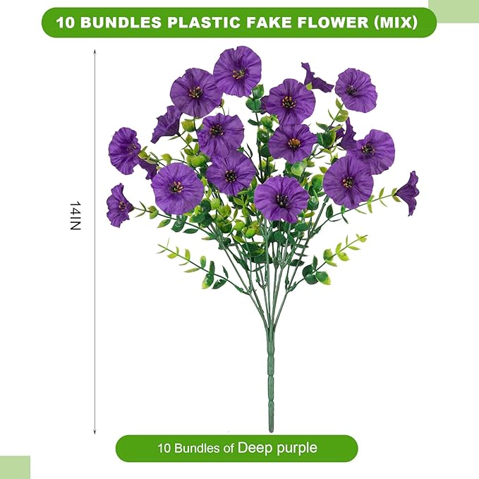 12 Bundles Morning Glory Artificial Flowers for Outdoor Decoration UV Resistant Fake Plastic Plants Artificial Greenery for Indoor Outdoor Garden Patio Window Box Home Decor
