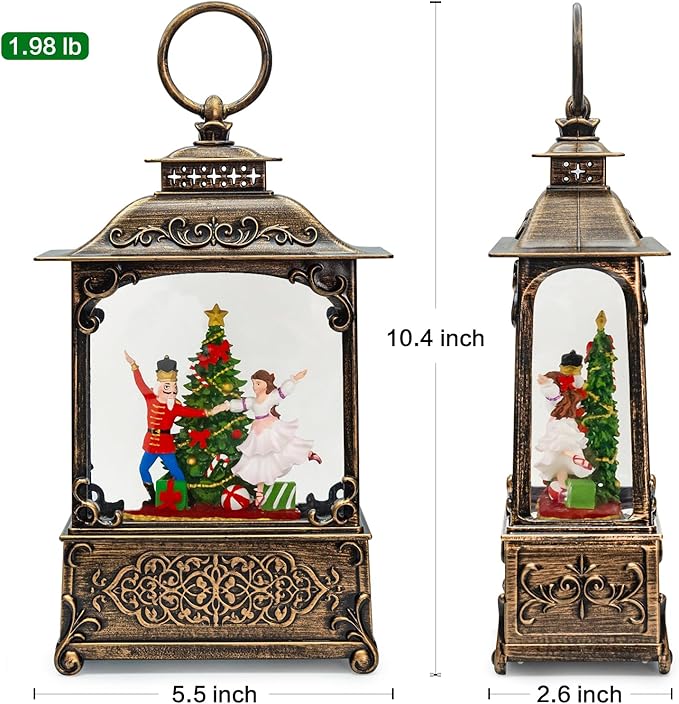 Christmas Snow Globes Lantern with The Nutcracker Music, Nutcracker Snow Globe with Swirling Glitter Effects, USB/Battery Powered with 6-Hour Timer, Christmas Decorations
