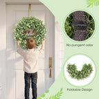20" Boxwood Wreath for Front Door - UV Resistant Artificial Greenery Wreath with Detachable Hello Sign & Sash, All-Season Spring or Summer Wreaths Decorative Wreath for Indoor/Outdoor Wall