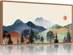 SIGNINART Boho Mountain Framed Canvas Wall Art, Watercolor Nature Landscape Art Prints, Modern Sunrise Art Paintings, Green Forest Wall Decor for Living Room, Bedroom, Office 20"x40"