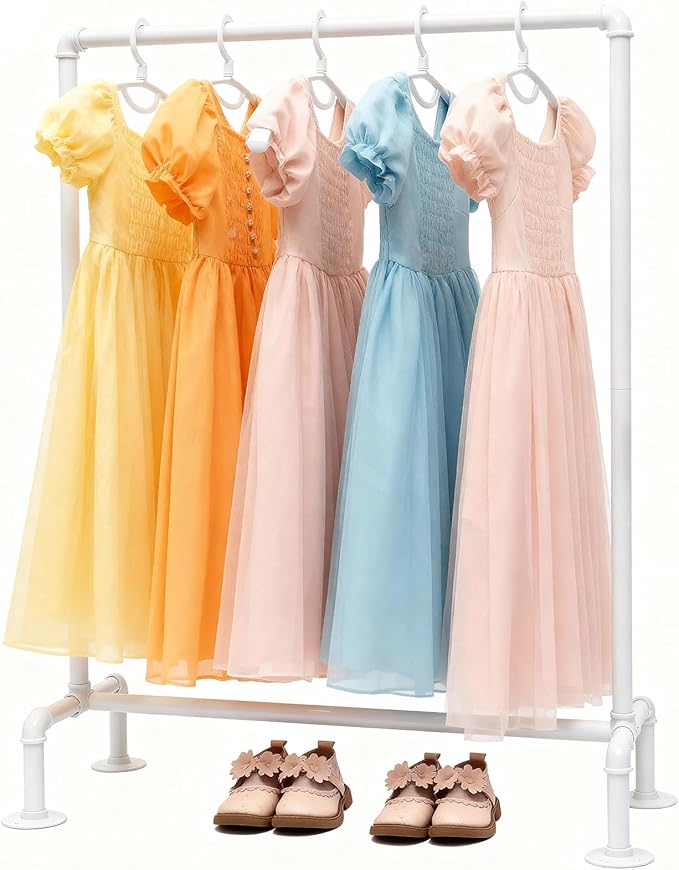 Kids Pipes Dress up Clothing Rack, Kids Clothes Rack, Child Garment Rack, Hanging Clothes Rod Storage Shelf Organizers Shelves Shelving, White Metal