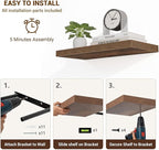 Acovy 55 Inch Floating Shelves, 55"x9.25"x1.5" Inch Deep Floating Shelves for Wall, Wooden Shelves for Bathroom, Bedroom, Living Room, Brown, 1 Piece