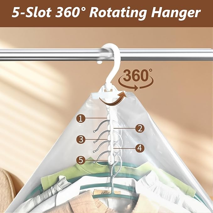Novabright 6 Pack Hanging Vacuum Storage Bags for Clothes with Hand Pump, Space Compression, Clear Hanging Vacuum Seal Bags for Closet Organizer Jackets, 2 Long 2 Medium 2 Short