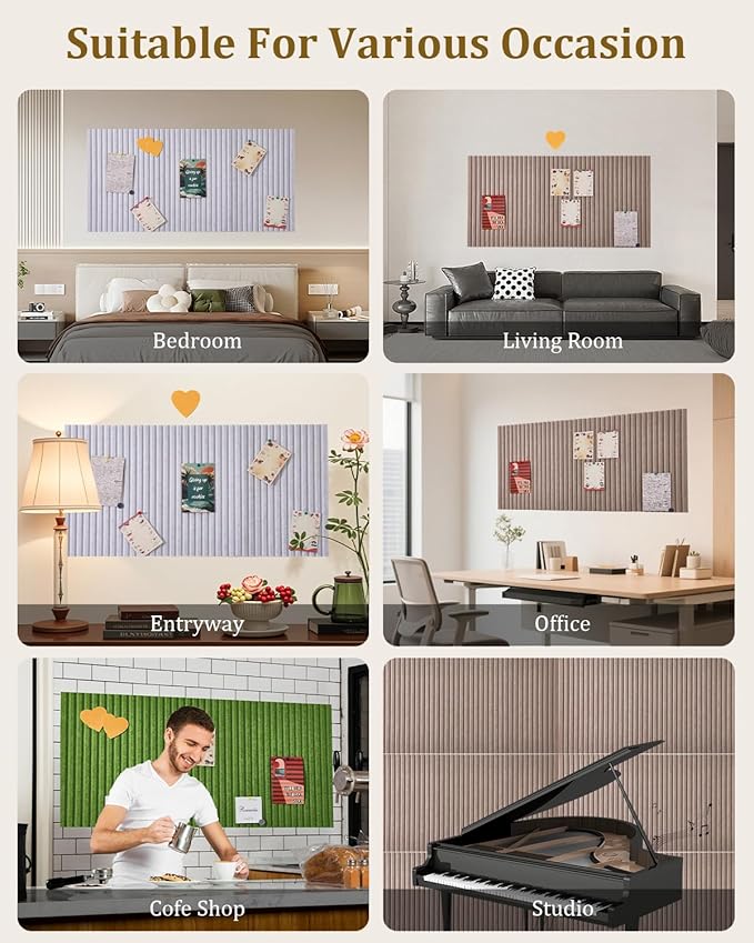 48 x 32 inches Large Bulletin Board, Decorative Felt Pin Board, 0.35“ Thick Foldable Photo Display Board with Self-Adhesive Tape, Vision Board for School Home Kitchen Office Walls - Camel