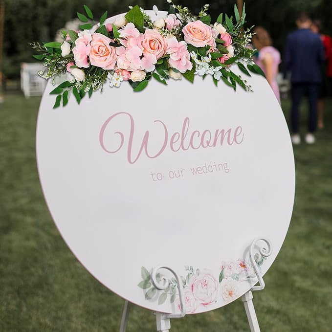 TITA-DONG 25.6inch Artificial Rose Peony Flower Swag, Front Door Peony Floral Arch Garland Swag Hydrangeas Eucalyptus Leaves Wreath for Wedding Arch Front Door House Wall Decoration(Pink)