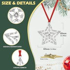 Set of 3 Christmas Hanging Ornaments - Silver Snowflake Star Pawprint Christmas Tree Decor for Xmas Tree Gift Decorative Hanging Ornaments Hanging Pendants (3, Silver Star)