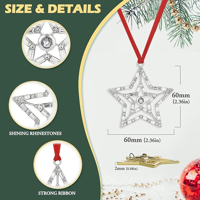 Set of 3 Christmas Hanging Ornaments - Silver Snowflake Star Pawprint Christmas Tree Decor for Xmas Tree Gift Decorative Hanging Ornaments Hanging Pendants (3, Silver Star)