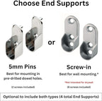 Custom cut to size (12-92 inches) oval closet rod with choice of end support (Chrome)