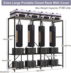 95% Assembled 66" L Clothes Racks for Hanging Clothes, Premium Metal Strong Heavy Duty Clothes Rack with Cover, Portable Foldable Freestanding Garment Rack, Black