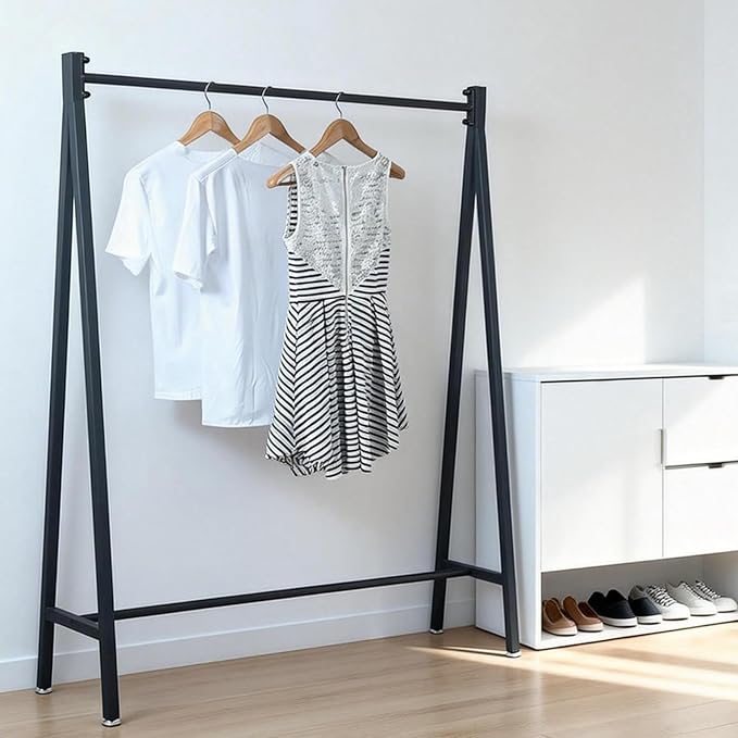 Black Modern Clothing Rack Metal,Retail Clothing Racks for Boutiques,Clothes Racks for Hanging Clothes,59in Industrial Iron Garment Rack